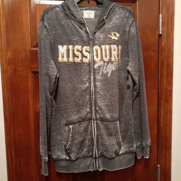 Missouri MU Tigers Distressed Grey Zippered and Hooded Lightweight Jacket - 2XL - Picture 1 of 10